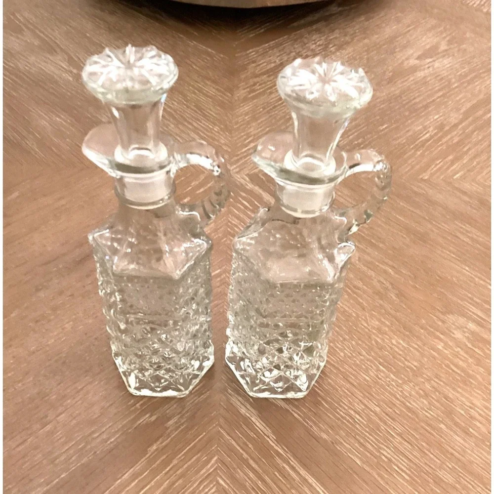 Vintage Anchor  Hocking Wexford Glass Cruets Oil And Vinegar Set of 2